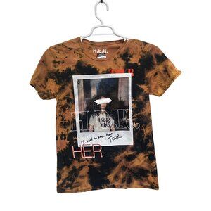 H.E.R. Tie-Dye Graphic Tour T-Shirt Black/Orange Cotton Crewneck Womens Size M